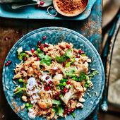 Spiced cauliflower, pea and cashew pilaf