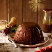 Sticky toffee apple and date Christmas pudding