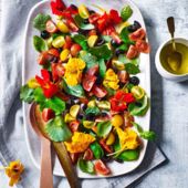 Tomato and nasturtium salad with elderflower dressing