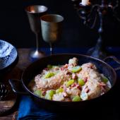 Chicken with Gewürztraminer and grapes