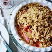 Rhubarb, marzipan and almond crumble