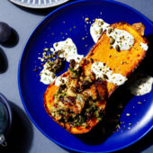 Roast squash with pumpkin seed and cranberry stuffing