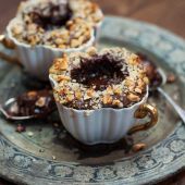 Roasted hazelnut hot chocolate puddings