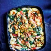 Luxe smoked salmon gnocchi bake