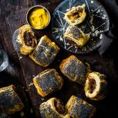 Apricot and chestnut stuffing sausage rolls 
