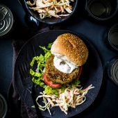 Falafel burgers with tahini coleslaw