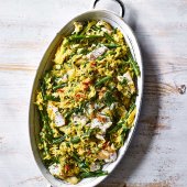 Fragrant hake, lime and coconut pilaf