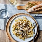 Creamy miso mushroom casarecce