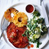 Sticky gammon and pineapple with colcannon