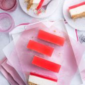 Rhubarb and gin jelly cheesecake bars