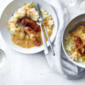 Sausages with parsnip and apple mash