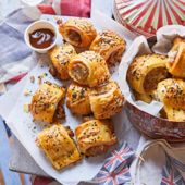 Cheddar and pickled onion sausage rolls