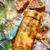Giant sundried tomato and mozzarella sausage roll