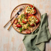 Feta-stuffed peppers with butter bean salad