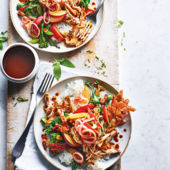 Slow-roast pork belly with pickled plums 