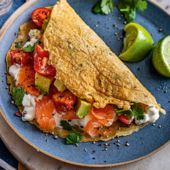 Crispy socca pancake with smoked salmon