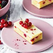 Redcurrant and white chocolate blondies