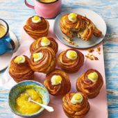 Honey cruffins with lemon curd and clotted cream