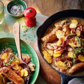 Lazy caramelised onion sausage hotpot