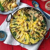 Chicken and wild rice bake with truffled brie crust