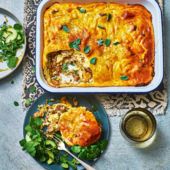 Albanian-style baked lamb with rice