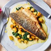 Sea bass with spiced potato and curry sauce