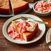 Orange semolina cake with rhubarb compote