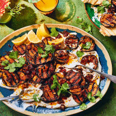 Shawarma-spiced aubergines with yogurt and hot date butter