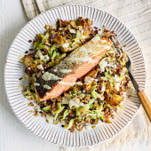 Salmon with crispy artichoke grains