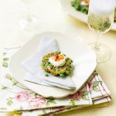 Pea and mint fritters with smoked chilli jelly