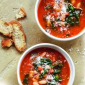 Kale and white bean soup with Parmesan toasts