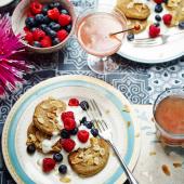 Almond banana pancakes with vanilla yogurt and berries  