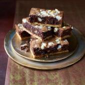 Macadamia, rum and raisin brownie shortbread bars 