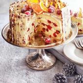 Orange, cranberry and white chocolate gateau 