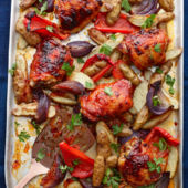 Sticky marmalade chicken traybake