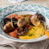 Creamy polenta with roasted Italian sausages