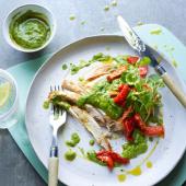 Bashed chicken with walnut and watercress pesto
