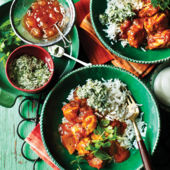 Chicken rogan josh with mint and coriander relish