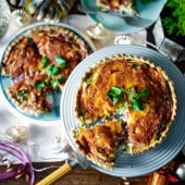 Red Leicester, pickled onion and watercress quiche