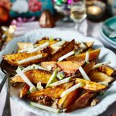 Sweet potato and Stilton salad with candied walnuts