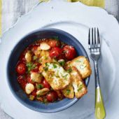 Greek butter beans with halloumi