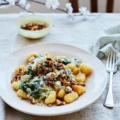 Blue cheese gnocchi with savoury granola