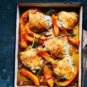 Chicken and goats' cheese traybake