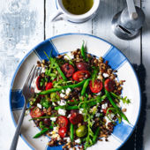 Crispy chorizo and mixed grain bowl