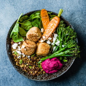 Carrot falafel and charred broccoli salad