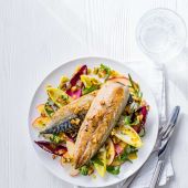 Mackerel with chicory, apple and walnuts