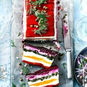 Rainbow vegetable and whipped feta terrine
