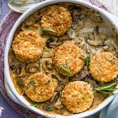 Mushroom cobbler with cheese scones 