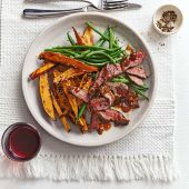Ginger miso steak with sesame sweet potatoes