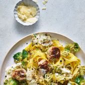 Sausage meatball and sprout pasta